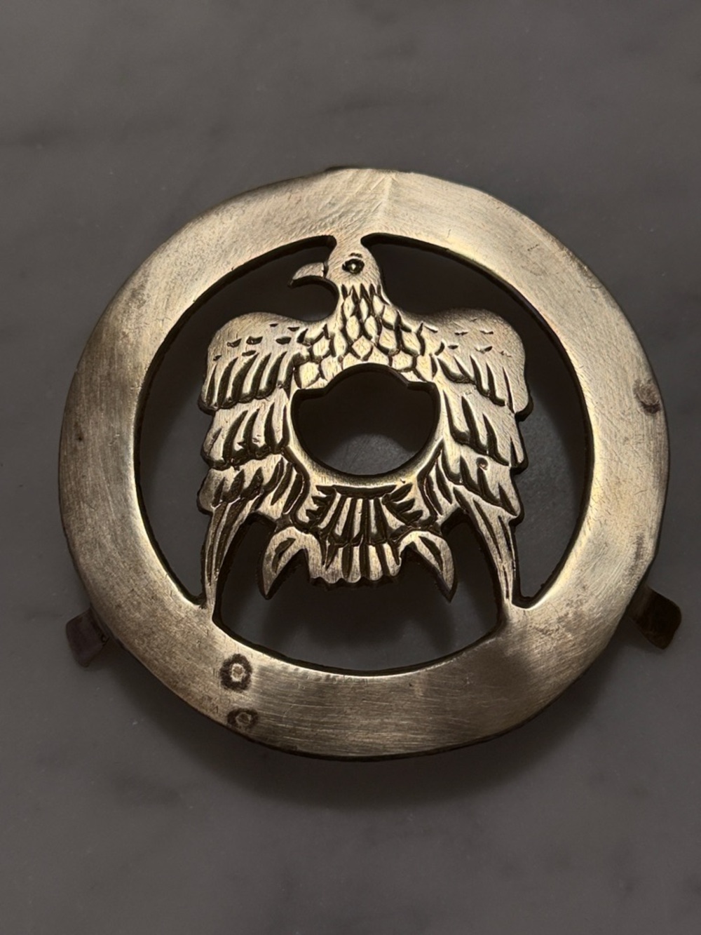 Brass Footed Round Decorative Trivet with Cutout Bird Design Small